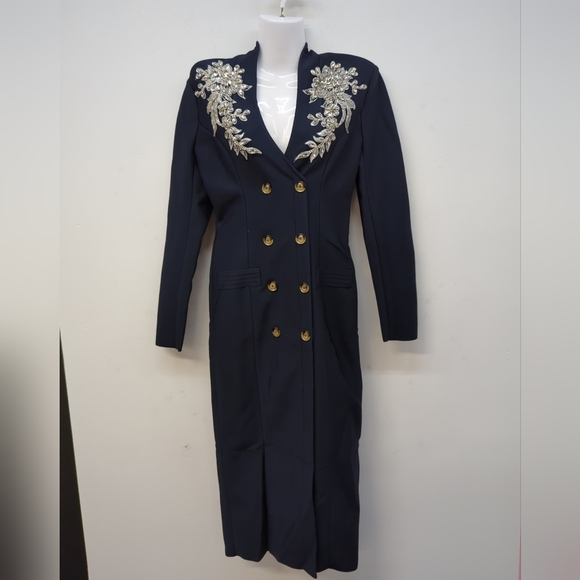 Karen Millen Bandage Form Fitting Embellished Women's Maxi Dress Size XS Navy